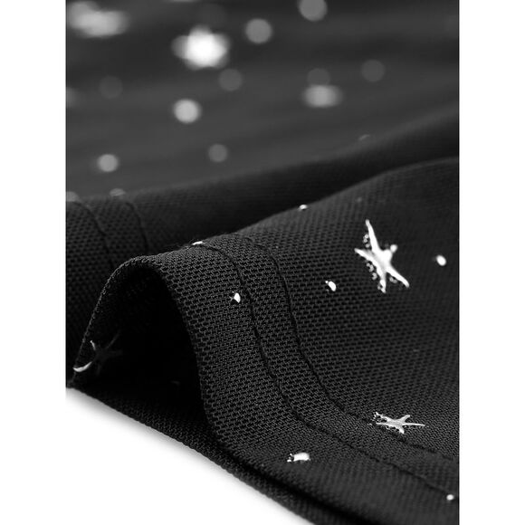 Mesh Top Plus Size Silver Star Print Short Sleeve Sheer Crop Tops Black - Picture 5 of 5